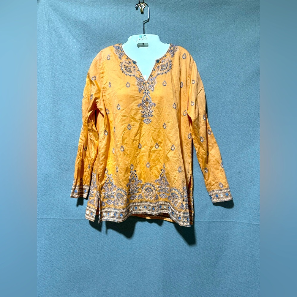 Sigrid Olsen Embroidered embellished pullover tunic top size Medium